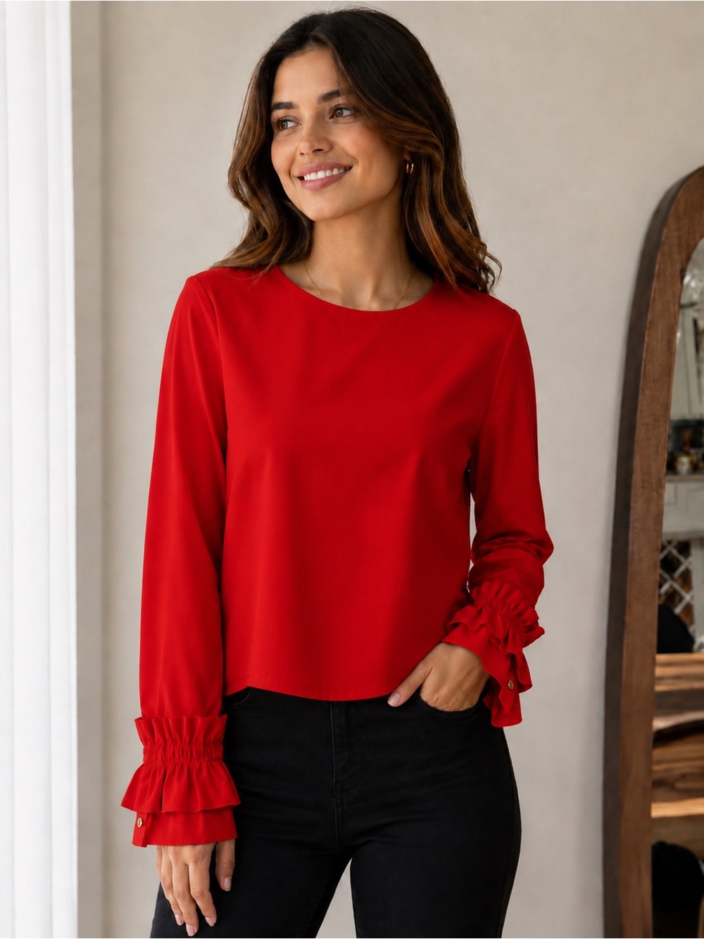 Michael Kors Vibrant Orange Blouse with Ruffled Sleeves